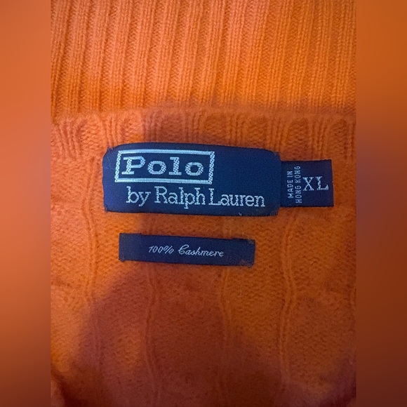 Polo Ralph Lauren Orange 100% Cashmere Cable Knit Crewneck Sweater Mens Size XL - Picture 5 of 6